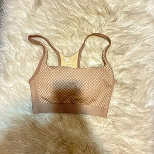 Beige Houndstooth sports bra